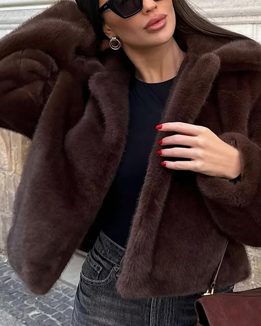 Florette | Women's Plush Brown Faux Fur Statement Jacket