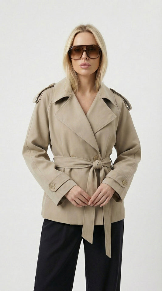 Harriet | Women's Short Belted Khaki Trench Coat
