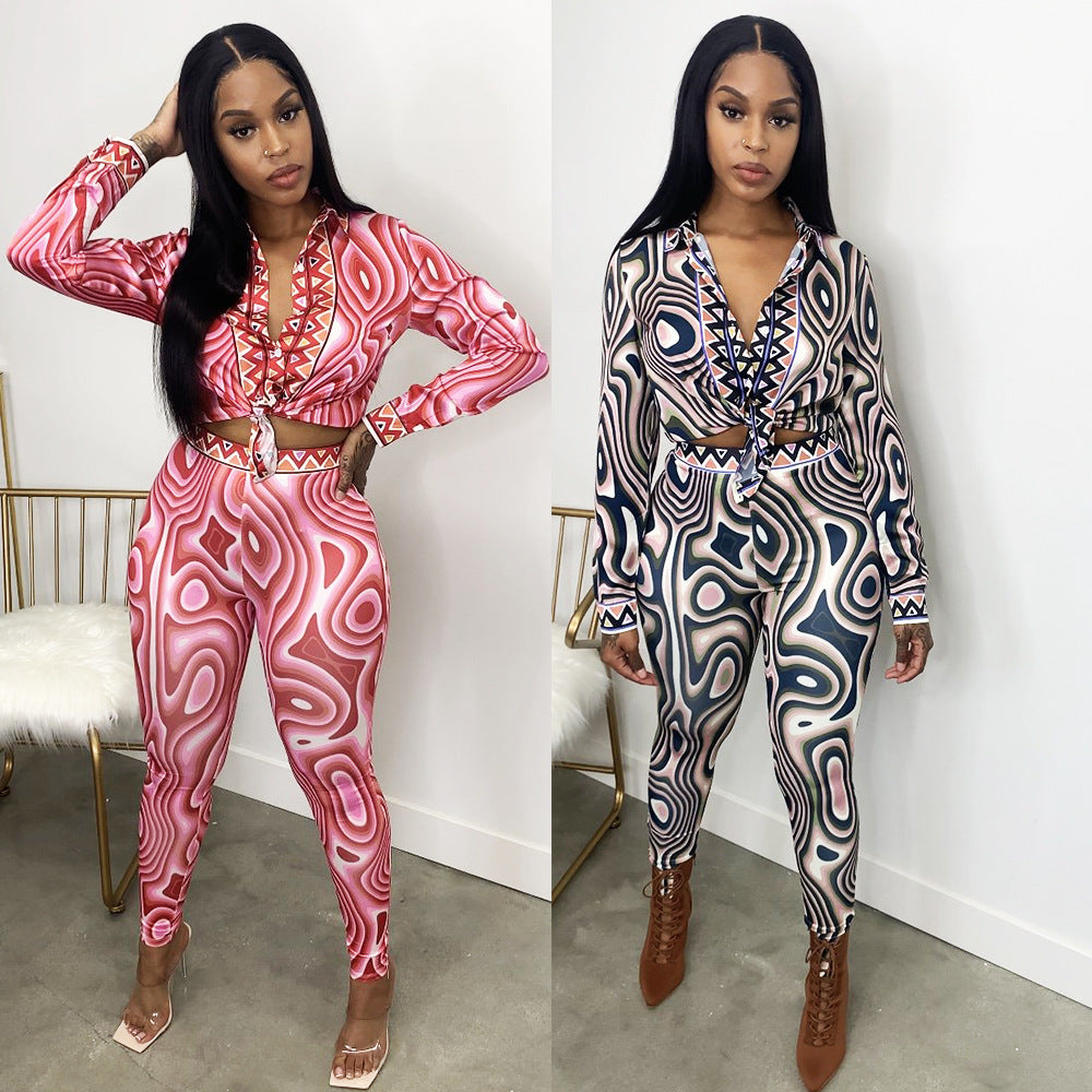 Autumn And Winter New Women's Clothing Fashion Sexy Print Long Sleeve Tight Casual Suit Jumpsuits & Rompers Milanni Fashion   