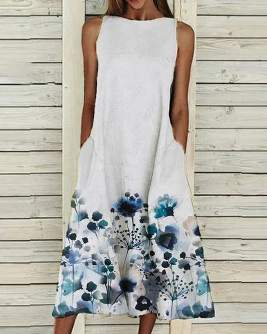 Barbara | Women's Sleeveless Round Neck Floral Midi Dress