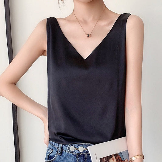 Yvonne | Women's Satin V-Neck Lightweight Top