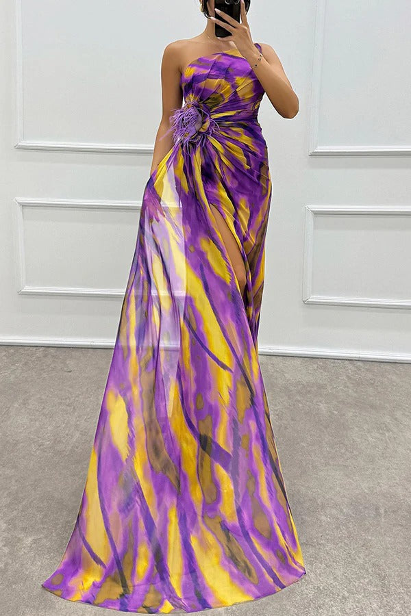 Sabine | Women's Off-Shoulder Evening Dress with High Slit in Maxi Length