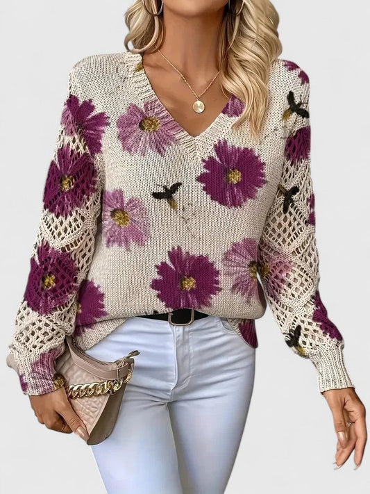 Ameriga | Women's V-Neck Floral Cozy Cardigan