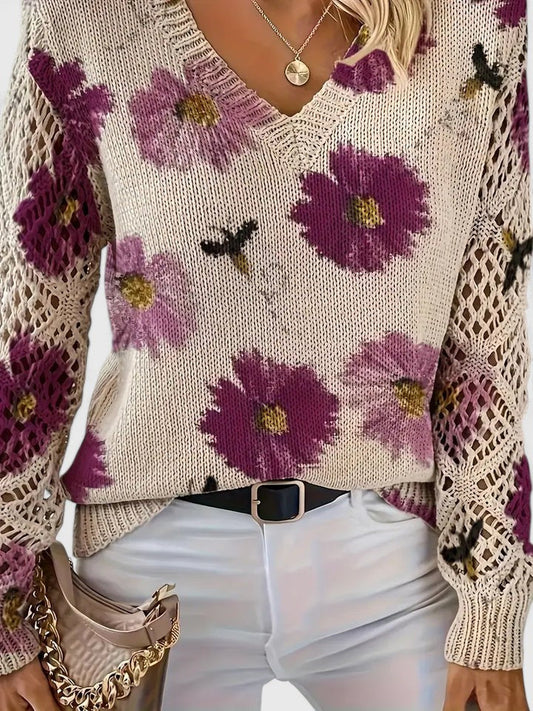 Ameriga | Women's V-Neck Floral Cozy Cardigan