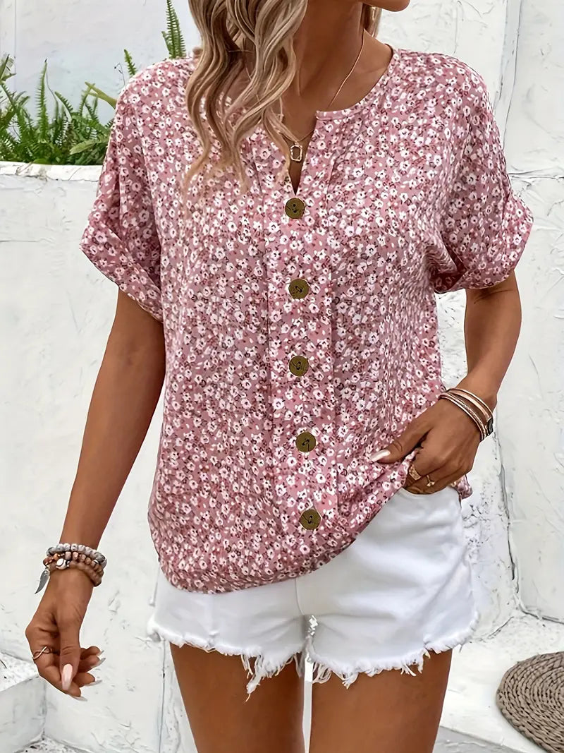 Annika | Women's Summer Short Sleeve Blouse Top with Buttons