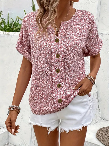 Annika | Women's Summer Short Sleeve Blouse Top with Buttons