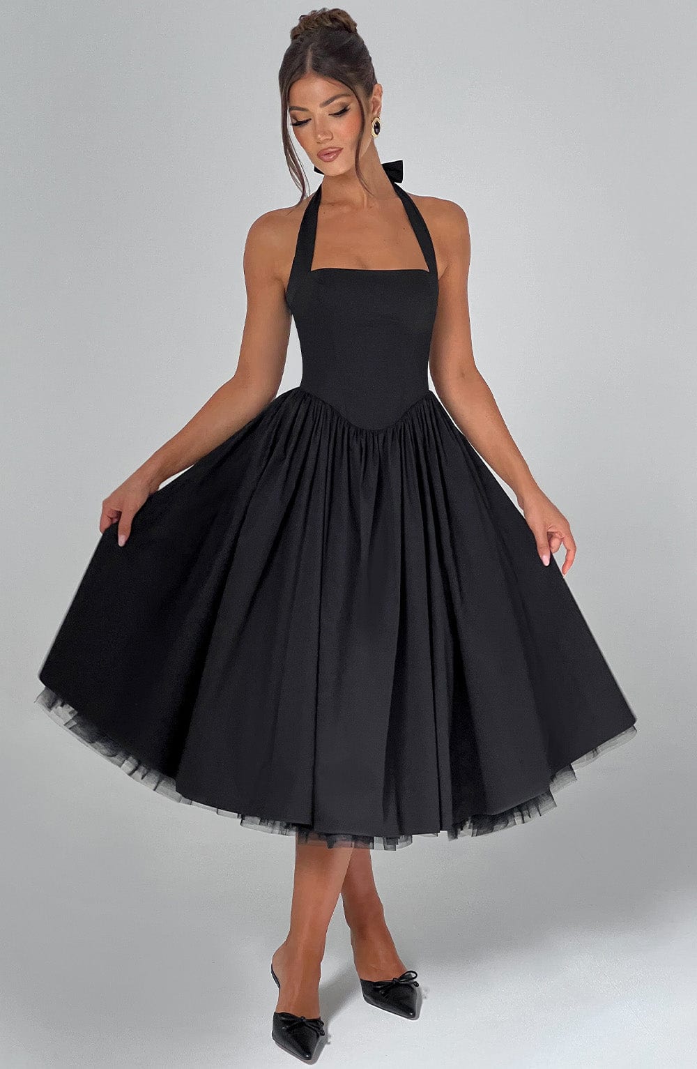 Lydia | Women's Halter Midi Dress for Wedding Guests