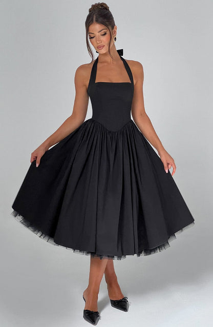 Lydia | Women's Halter Midi Dress for Wedding Guests