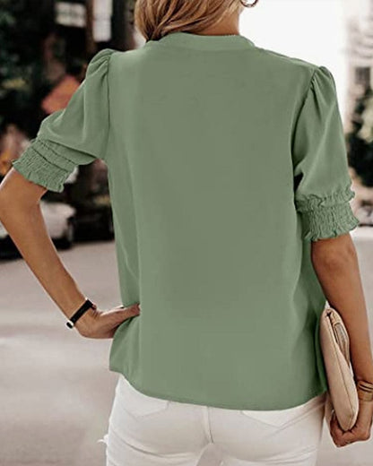 Maya | Fuchsia V-Neck Puff Sleeve Top