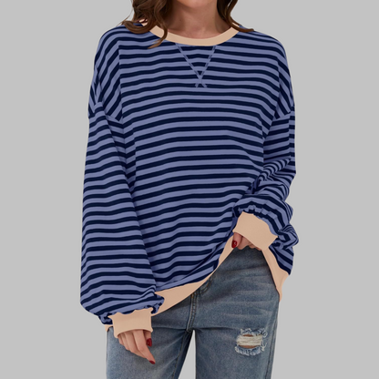 Poppy | Women's Striped Crewneck Long Sleeve Oversized Sweatshirt