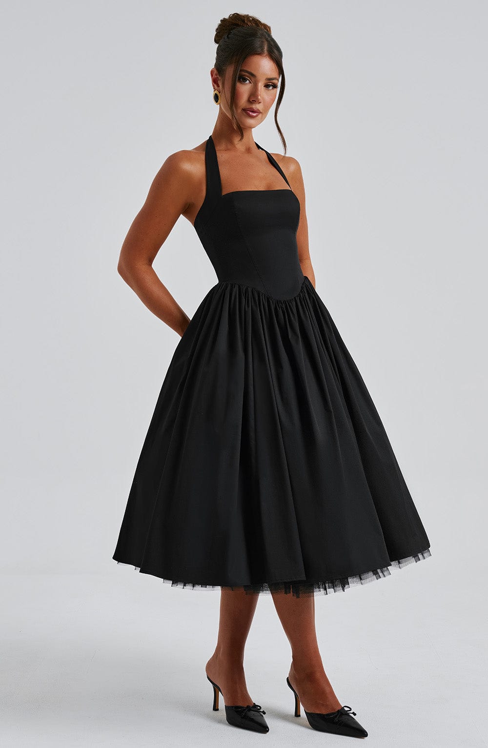Lydia | Women's Halter Midi Dress for Wedding Guests