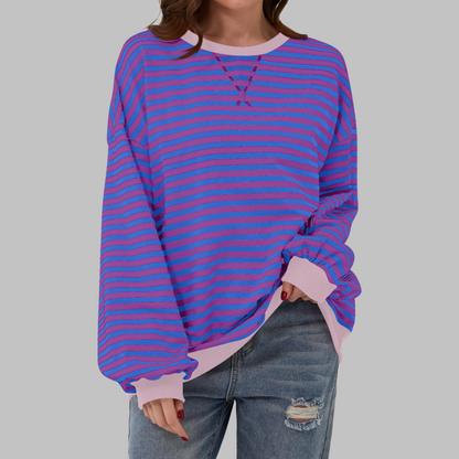 Poppy | Women's Striped Crewneck Long Sleeve Oversized Sweatshirt