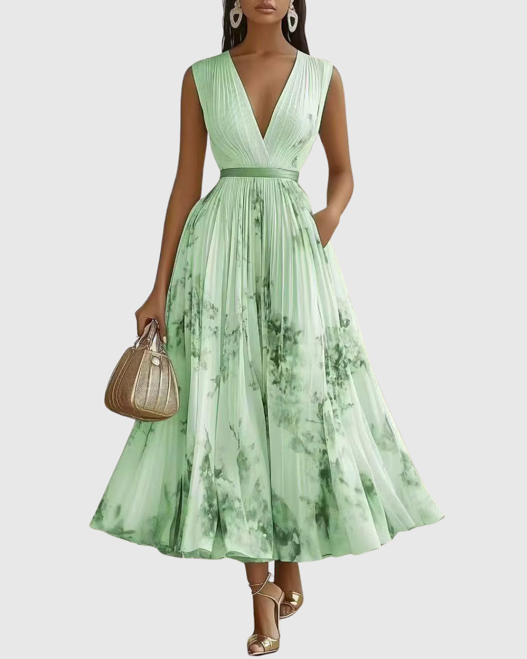 Isabella | Women's Sleeveless Pleated Floral Midi Dress
