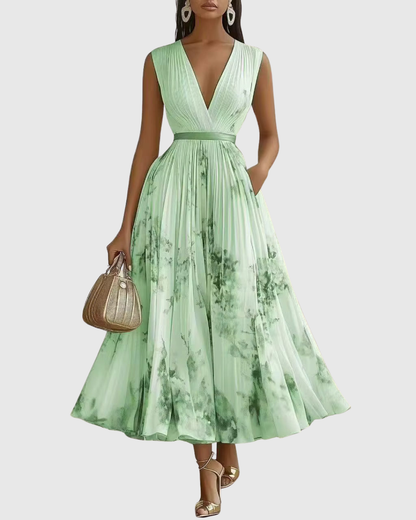 Isabella | Women's Sleeveless Pleated Floral Midi Dress