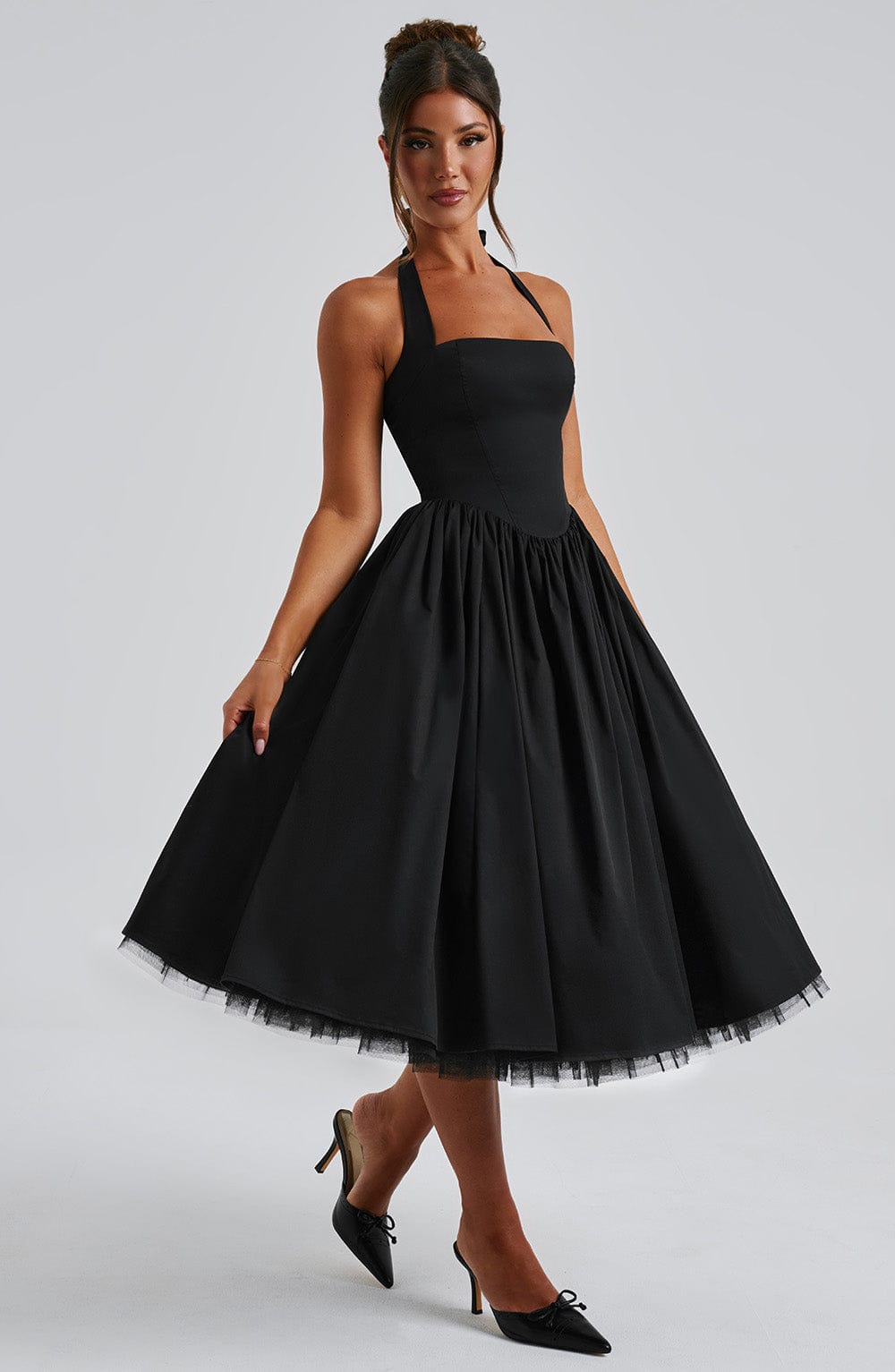 Lydia | Women's Halter Midi Dress for Wedding Guests