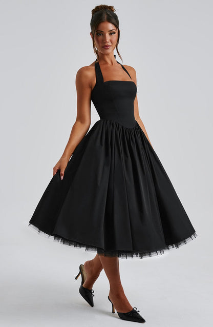 Lydia | Women's Halter Midi Dress for Wedding Guests