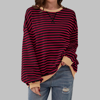 Poppy | Women's Striped Crewneck Long Sleeve Oversized Sweatshirt