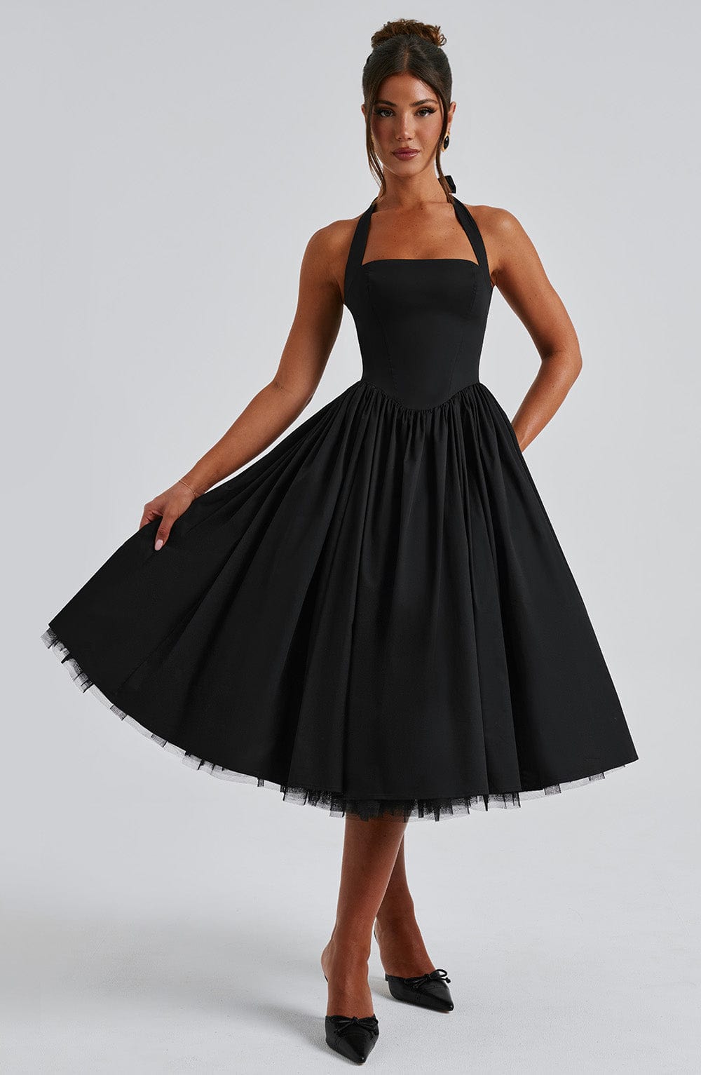 Lydia | Women's Halter Midi Dress for Wedding Guests