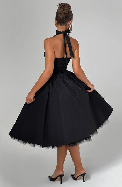 Lydia | Women's Halter Midi Dress for Wedding Guests