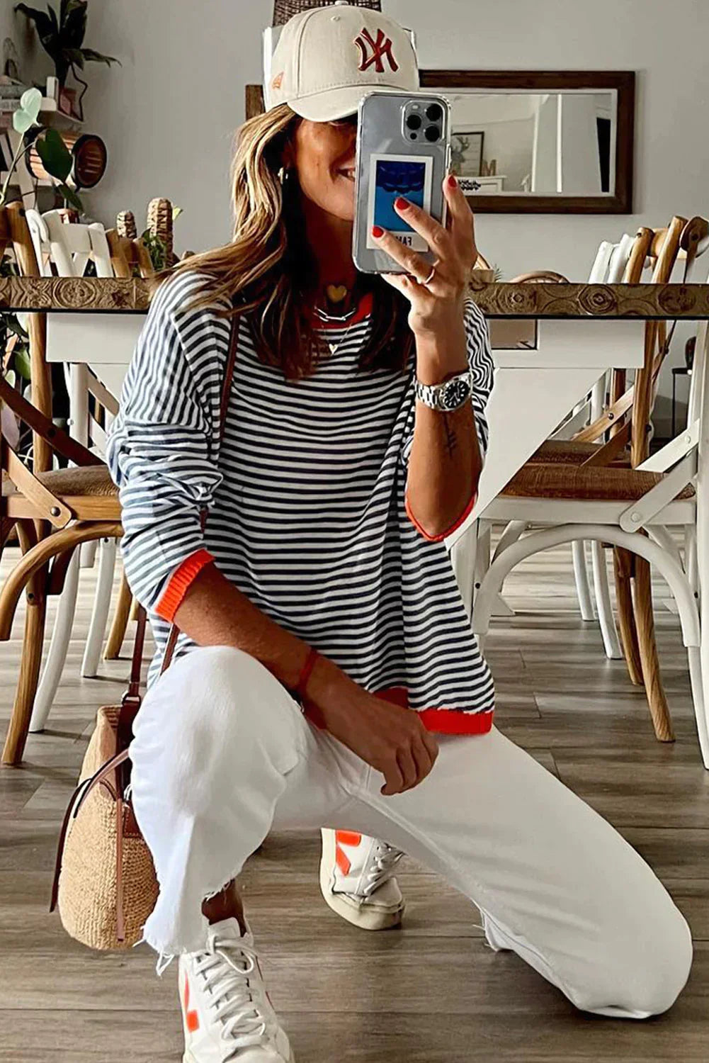 Riley | Grey-And-White Striped Top