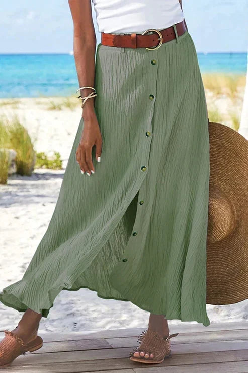 Coral | Button-Front Linen-Look Skirt
