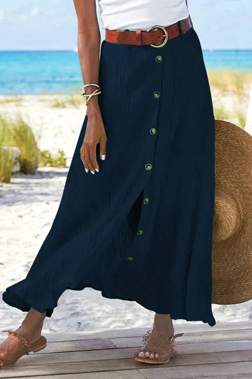 Coral | Button-Front Linen-Look Skirt