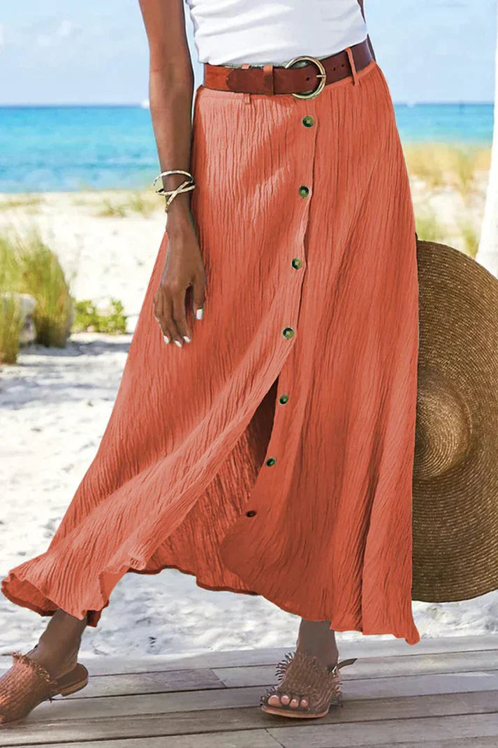 Coral | Button-Front Linen-Look Skirt