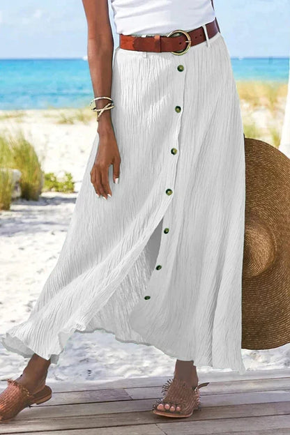 Coral | Button-Front Linen-Look Skirt