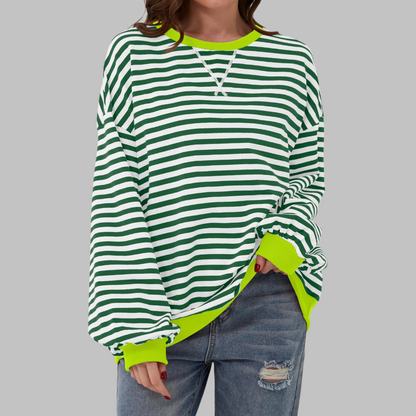 Poppy | Women's Striped Crewneck Long Sleeve Oversized Sweatshirt