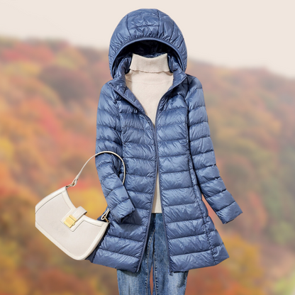 Leonie | Women's Shiny Long Quilted Jacket with Hood