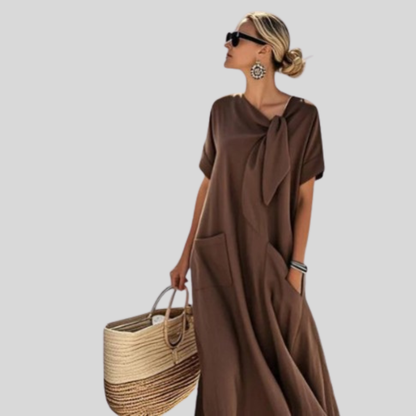 Elisa | Women's Relaxed Pockets Bindekragen Midi Dress