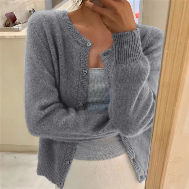 Elke | Women's Knit Cardigan with Round Neck and Long Sleeves