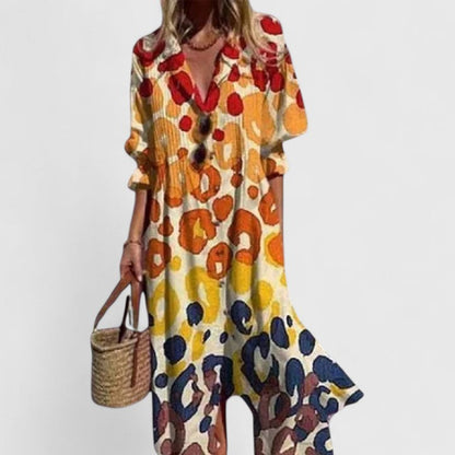Edith | Women's Floral Button Placket Front Midi Dress