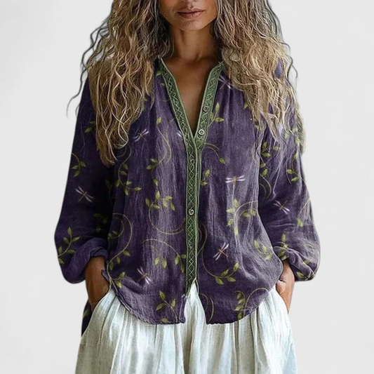 Caroline | Women's Bedrucktes Button-Front Vorne Casual Top