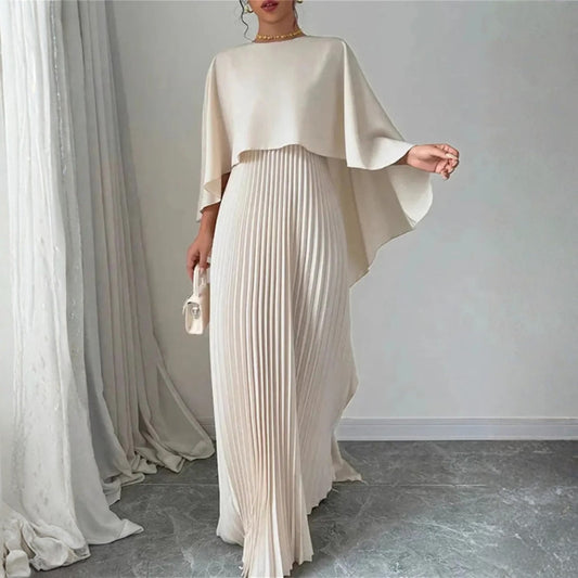 Gabriela | Women's Wedding Guest Pleated Cape Maxi Dress