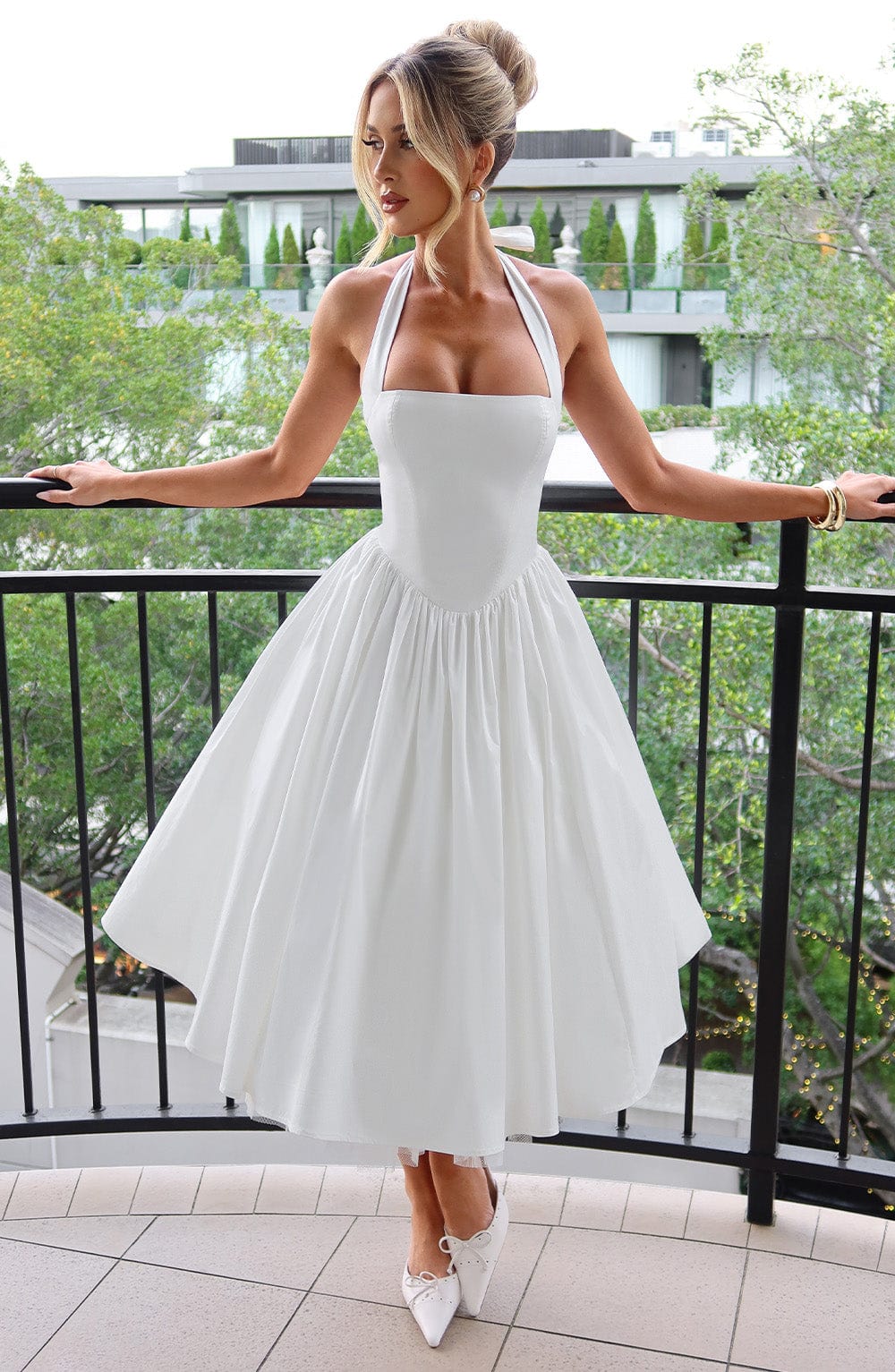 Lydia | Women's Halter Midi Dress for Wedding Guests