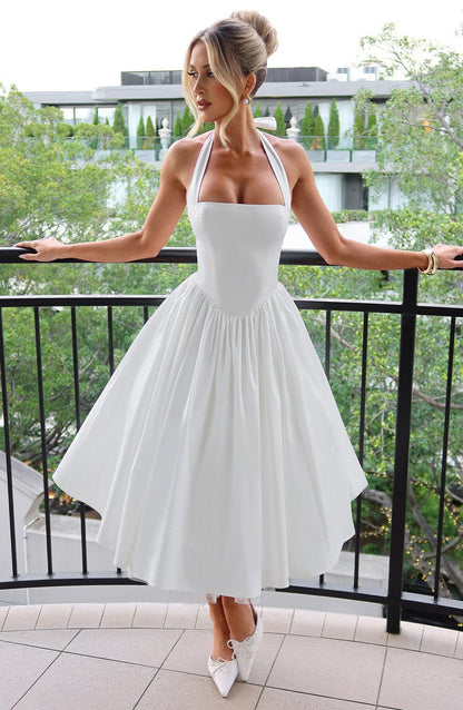 Lydia | Women's Halter Midi Dress for Wedding Guests