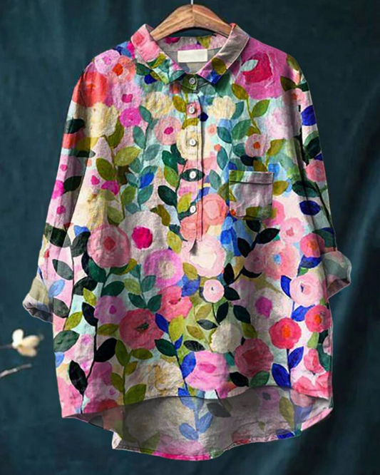 Paulette | Floral blouse with romantic drape and feminine everyday elegance