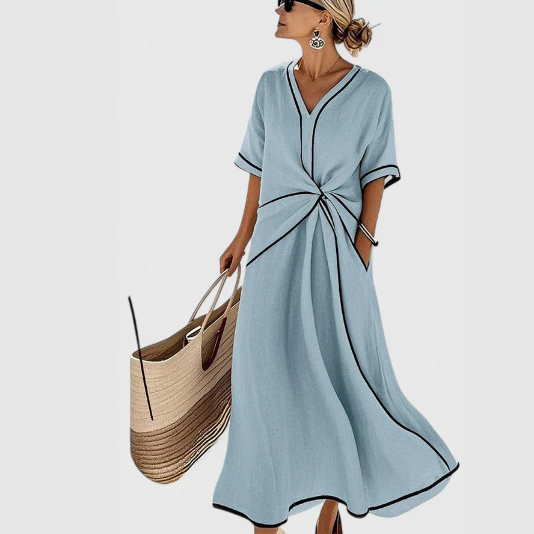 Veronika | Women's V-Neck Tie Belt Midi Dress