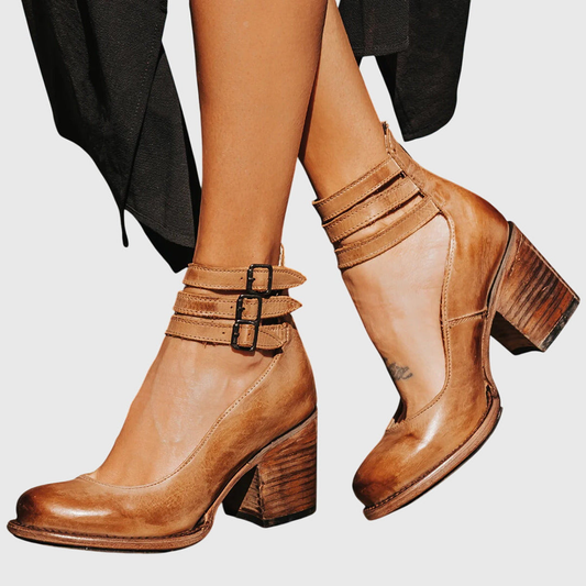 Helene | Women's Buckle Strap Block Heel Boots