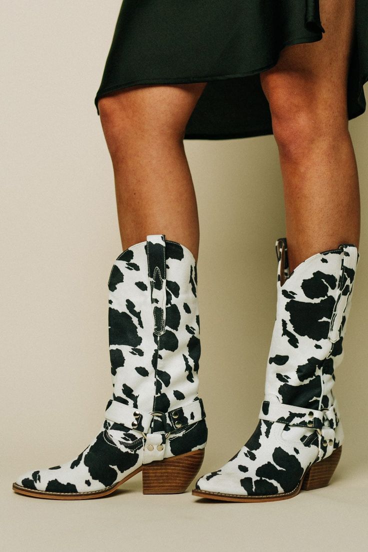 Eva | Women's Trendy Western Boots with Cowhide Pattern