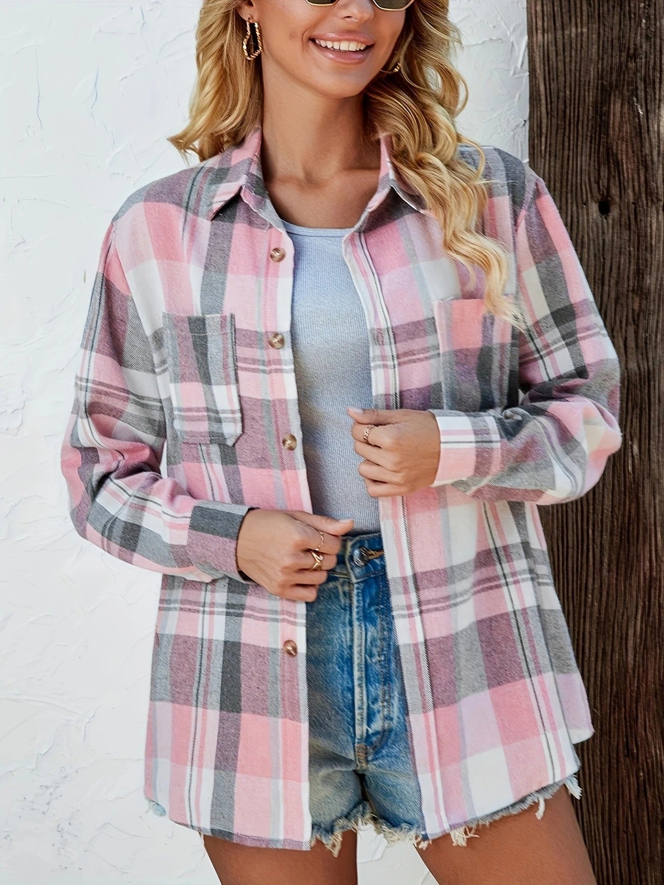 Harper | Pink Plaid Flannel Top