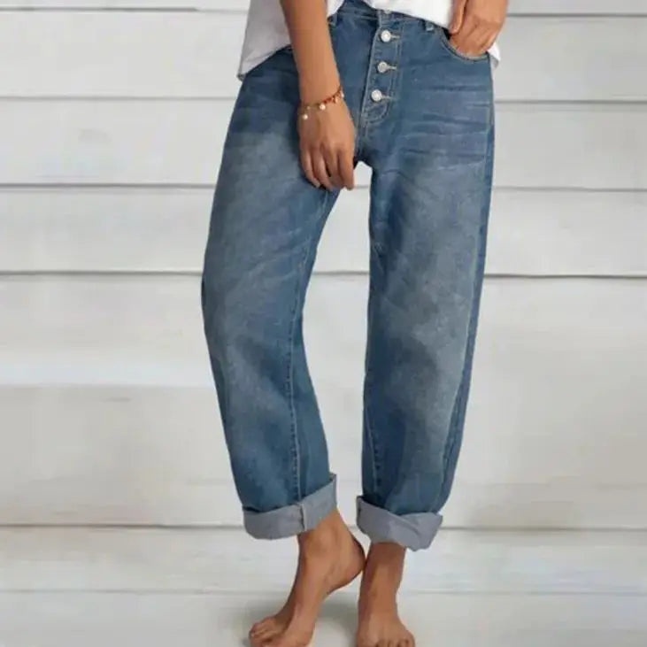 Sandra | Women's Wide-Leg Jeans with Button Placket