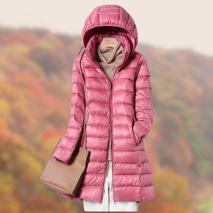 Leonie | Women's Shiny Long Quilted Jacket with Hood
