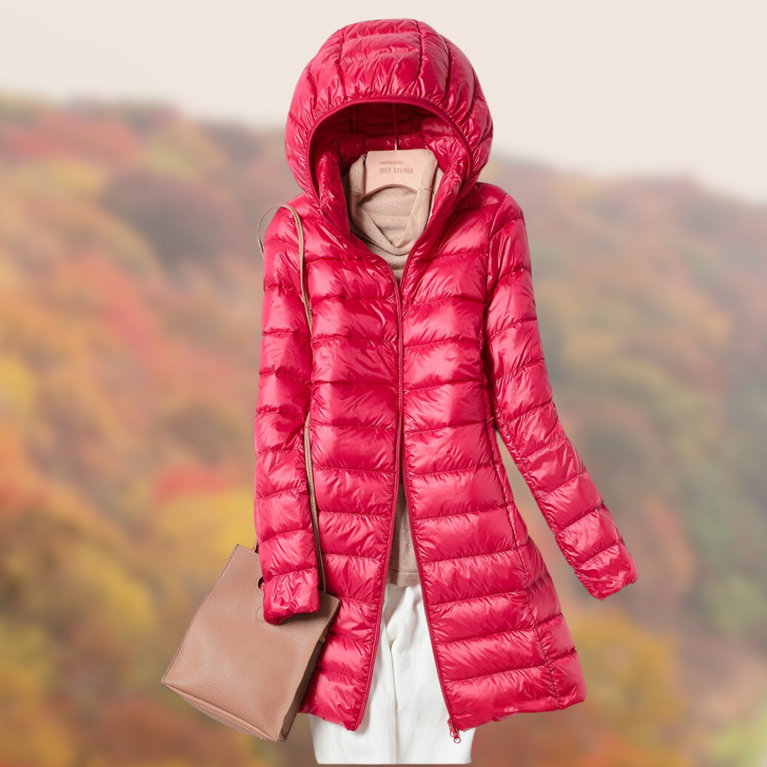Leonie | Women's Shiny Long Quilted Jacket with Hood
