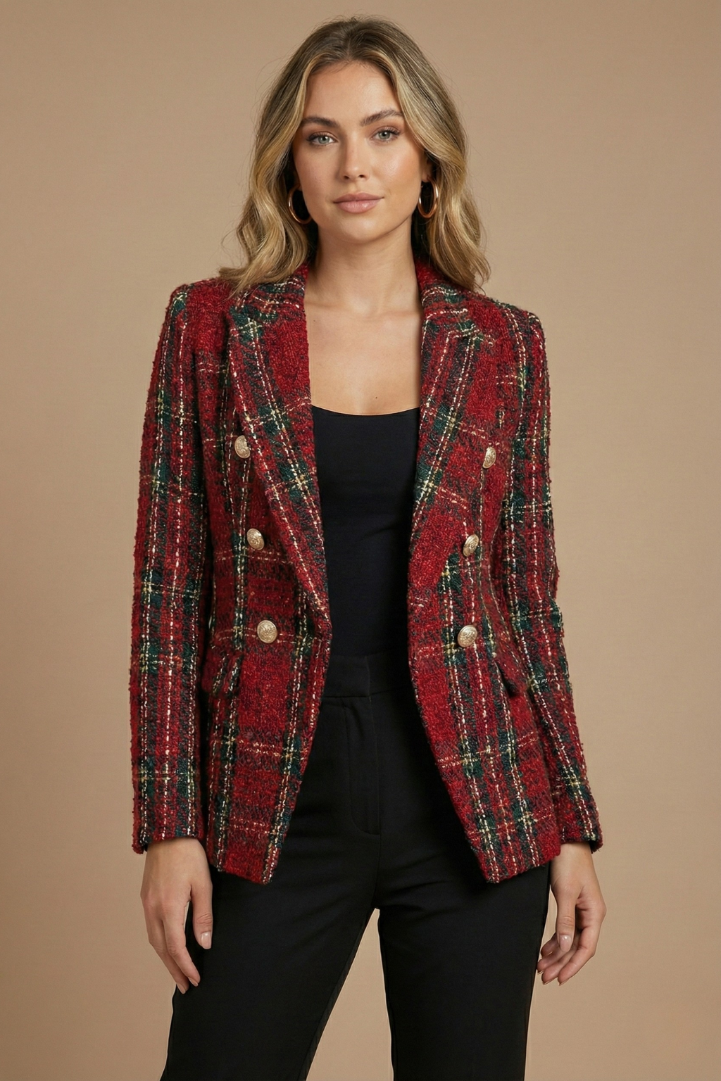 Sandra | Women’s Plaid Double-Breasted Blazer Jacket
