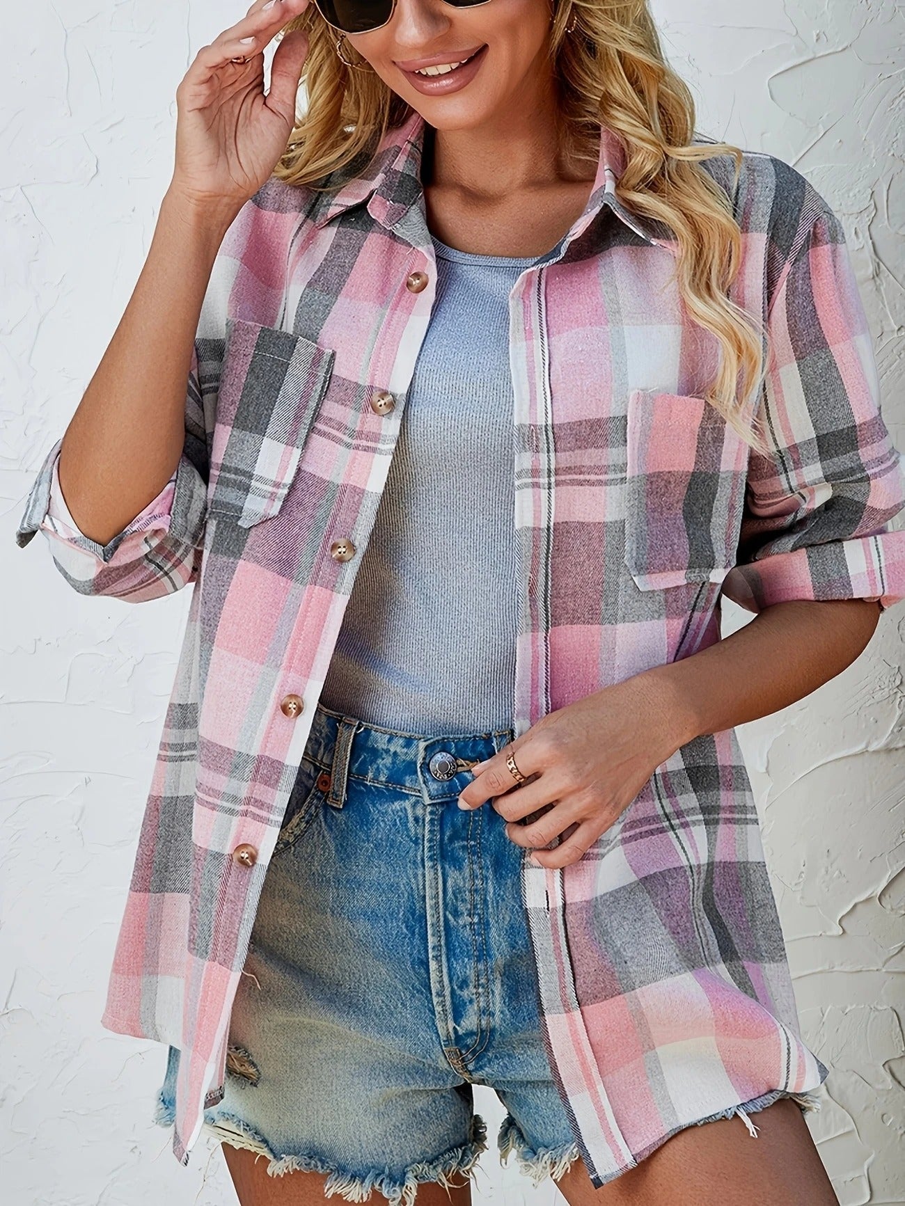 Harper | Pink Plaid Flannel Top