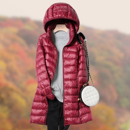 Leonie | Women's Shiny Long Quilted Jacket with Hood