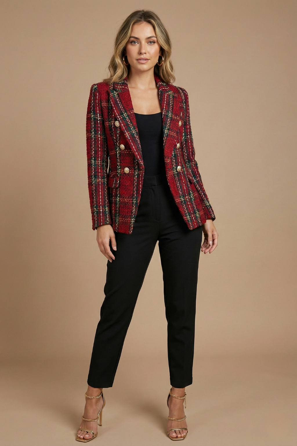 Sandra | Women’s Plaid Double-Breasted Blazer Jacket