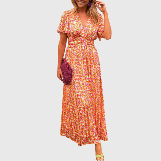 Regine | Women's Maxi Dress with Floral Print and Short Sleeves